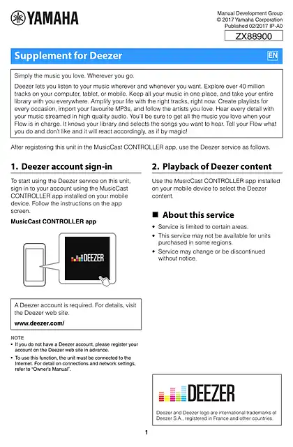 yamaha雅马哈Supplement for DEEZER flyer